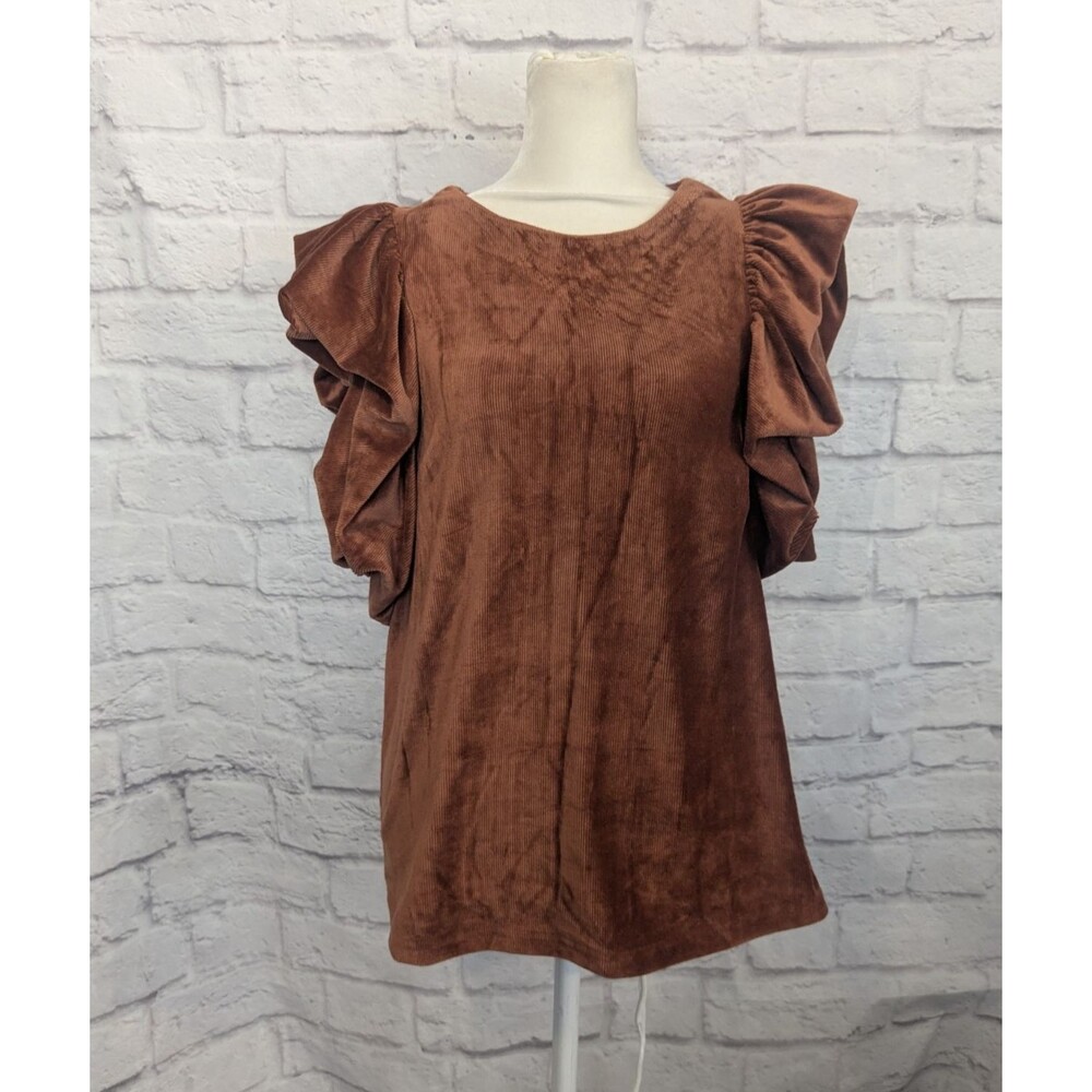 THML Rust Corduroy Velveteen Puff Sleeve Blouse Size S‎